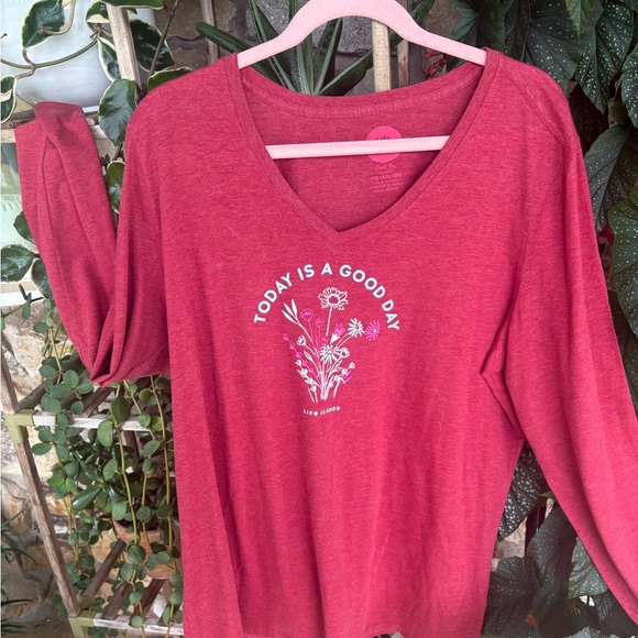 Life Is Good Red Long Sleeve V-Neck Tee - Picture 1 of 3